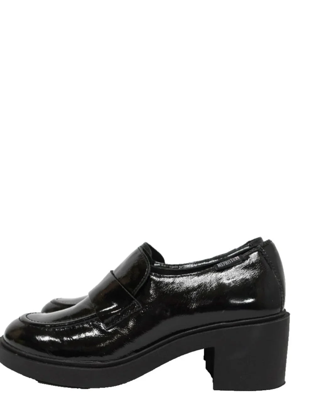 $400 MEPHISTO Pamelia Patent Leather Loafer Pump BLOCK HEEL BLACK 7 US (TF15)